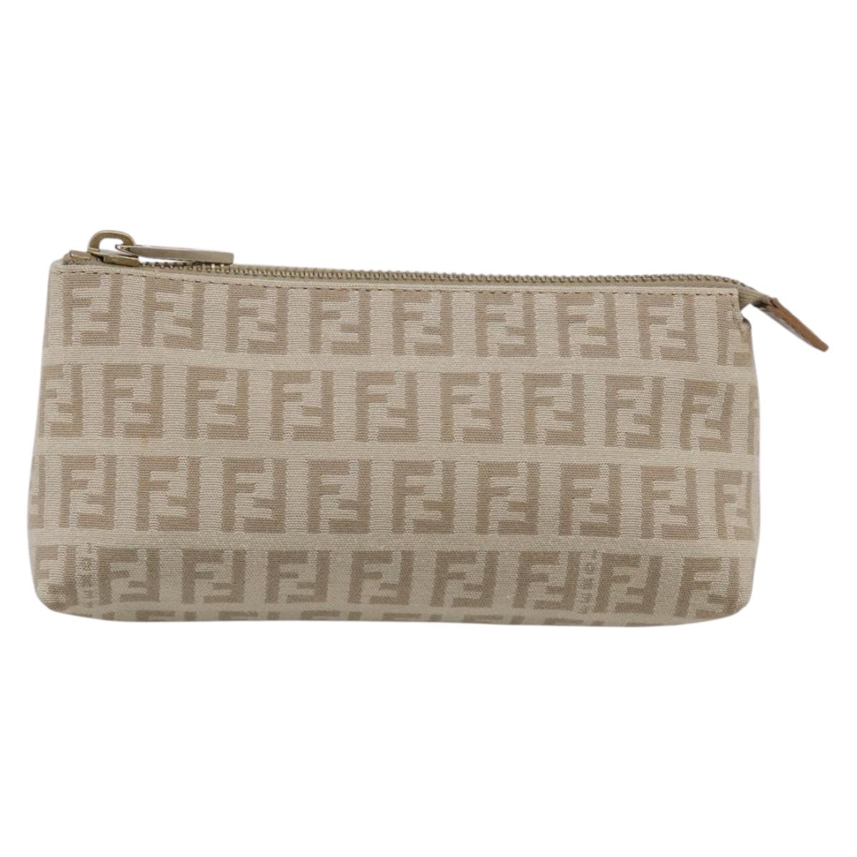 FENDI Zucchino Canvas Pouch Beige Gold Auth 215621V