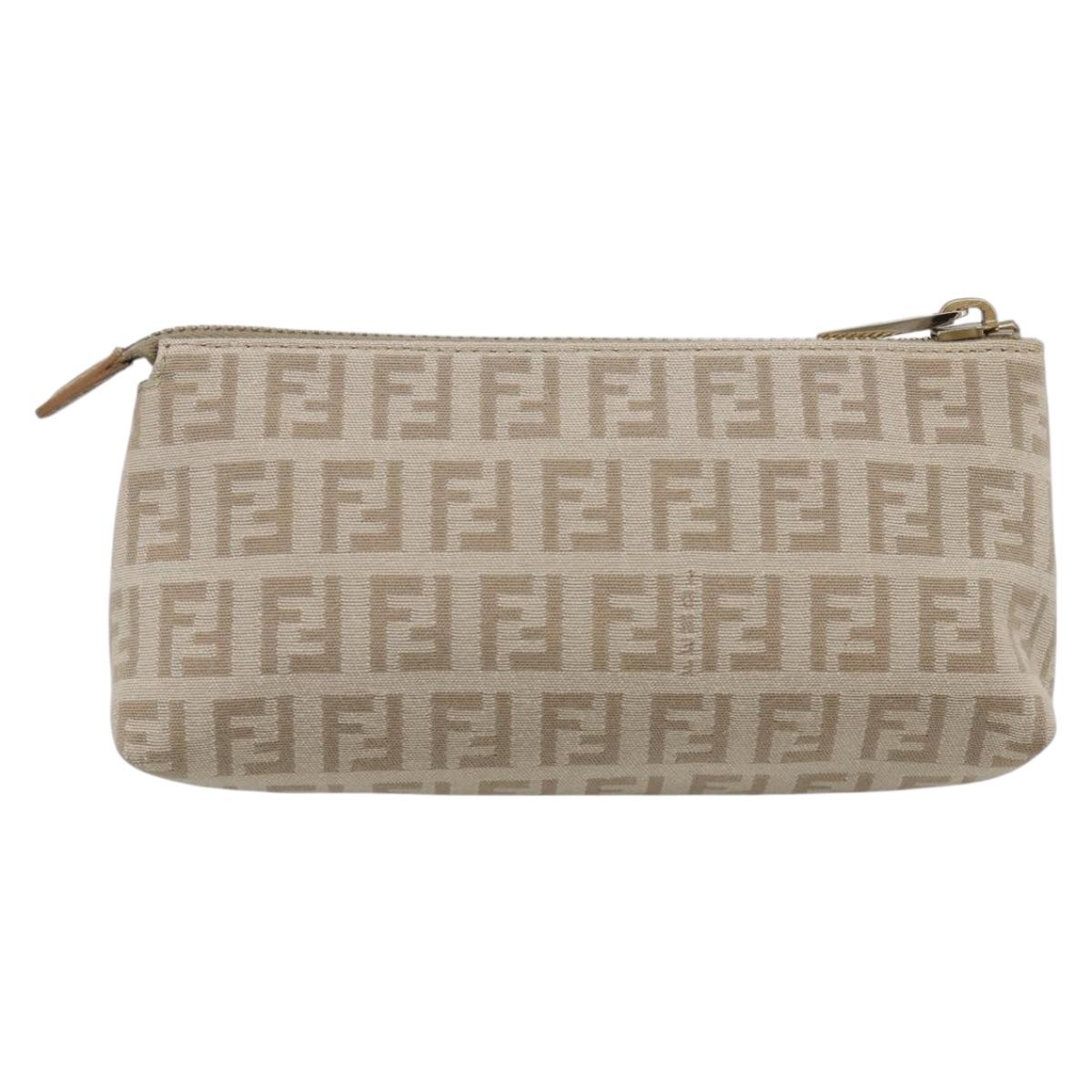 FENDI Zucchino Canvas Pouch Beige Gold Auth 215621V