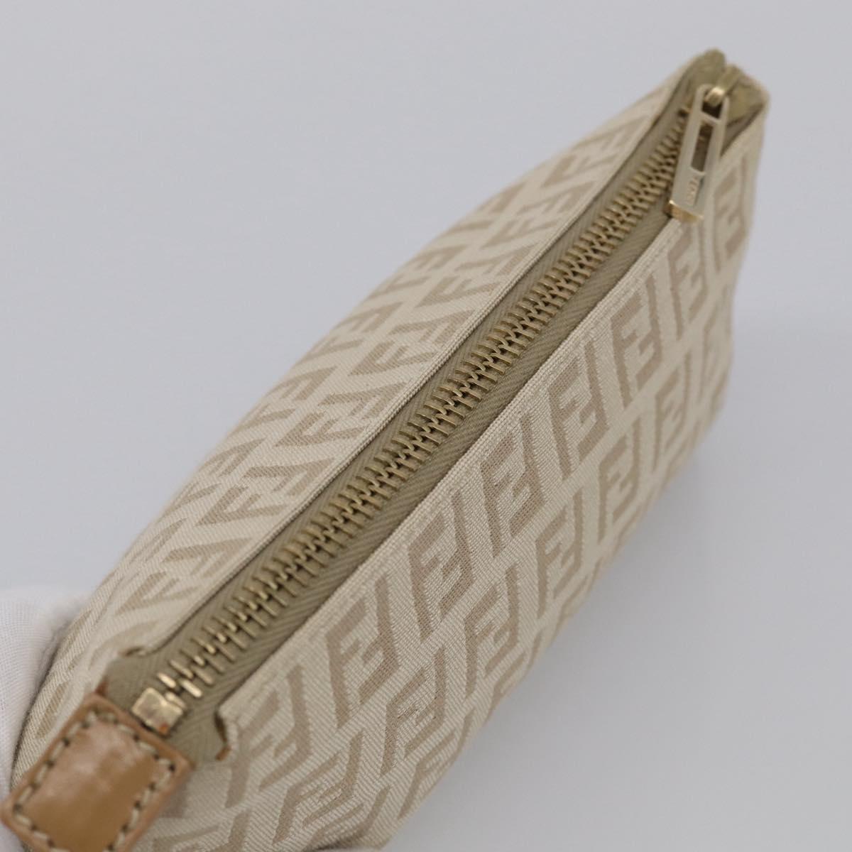 FENDI Zucchino Canvas Pouch Beige Gold Auth 215621V