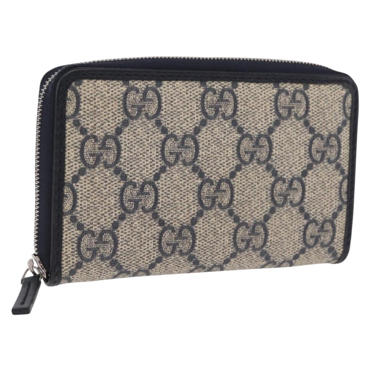 GUCCI GG Supreme Coin Purse PVC Navy Silver 235558 Auth 215622A
