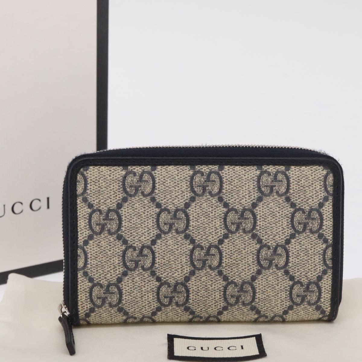 GUCCI GG Supreme Coin Purse PVC Navy Silver 235558 Auth 215622A