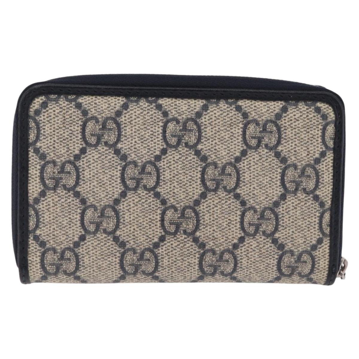 GUCCI GG Supreme Coin Purse PVC Navy Silver 235558 Auth 215622A