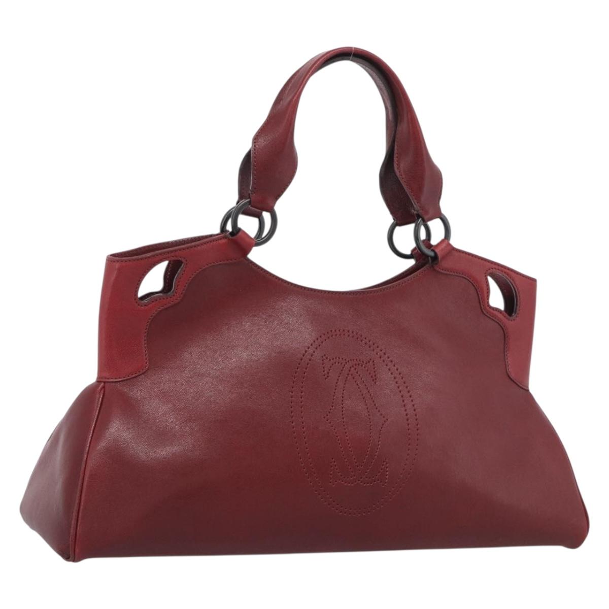 Cartier Hand Bag Leather Bordeaux Auth 215659V