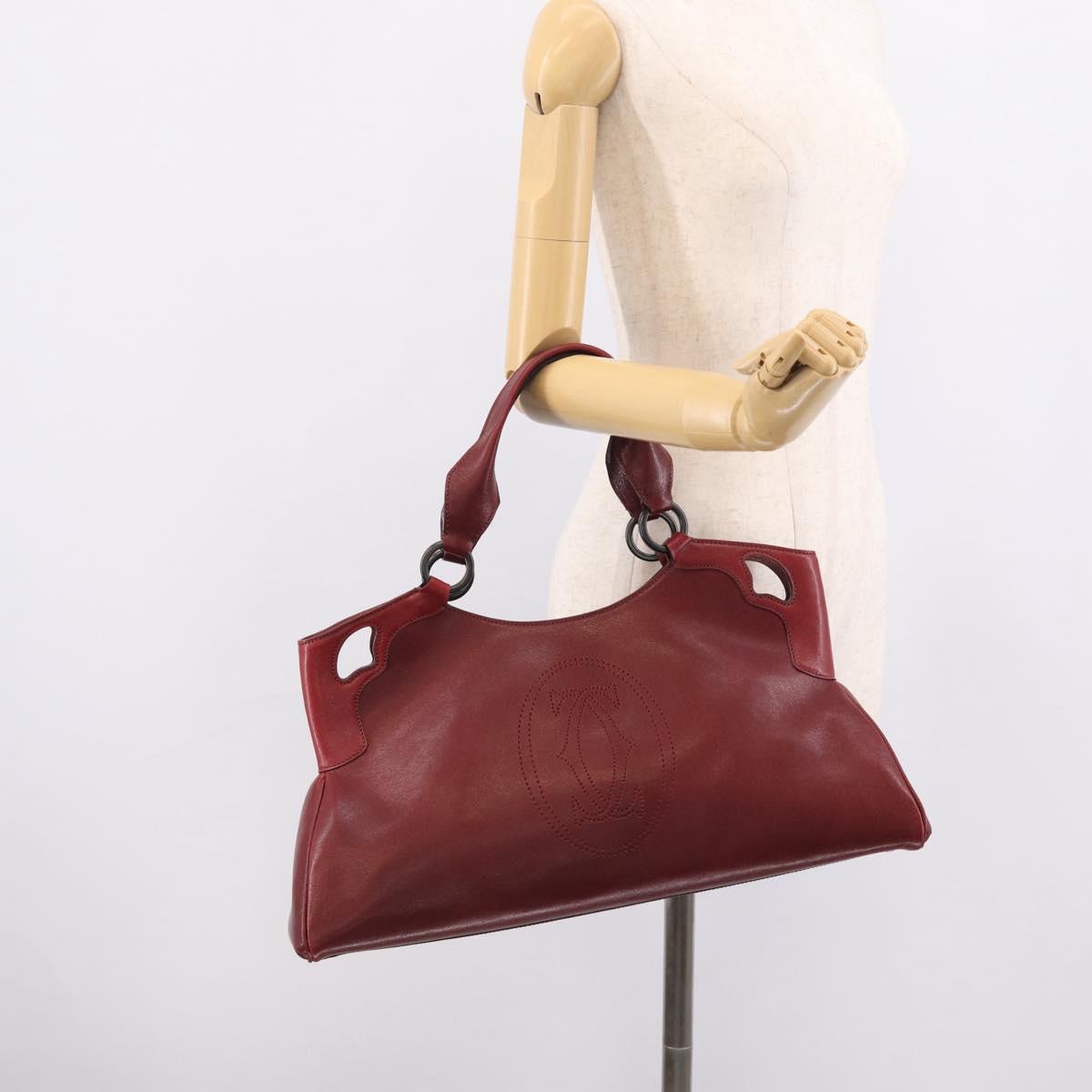 Cartier Hand Bag Leather Bordeaux Auth 215659V