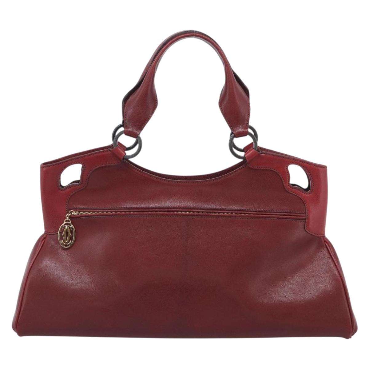 Cartier Hand Bag Leather Bordeaux Auth 215659V