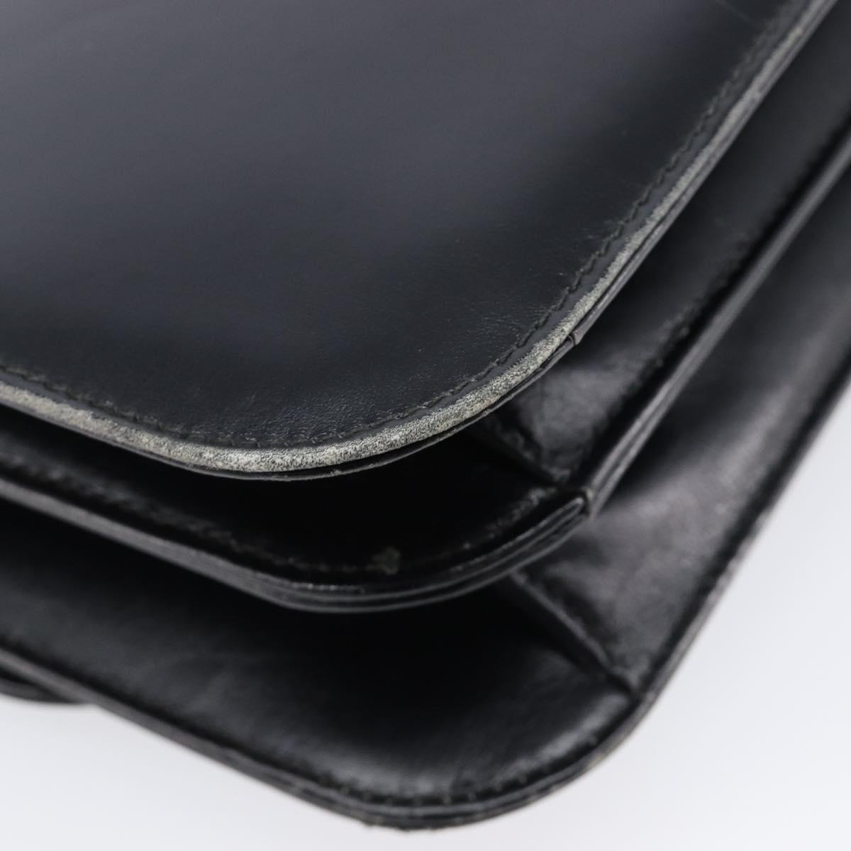 GUCCI Shoulder Bag Leather Black Gold Auth 215668