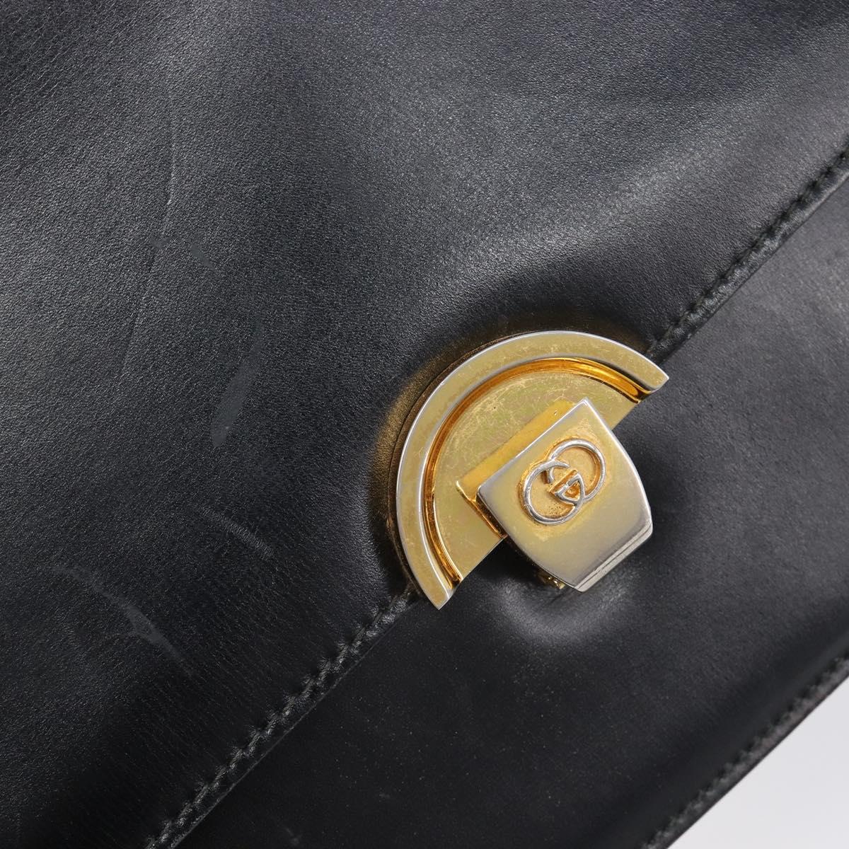 GUCCI Shoulder Bag Leather Black Gold Auth 215668