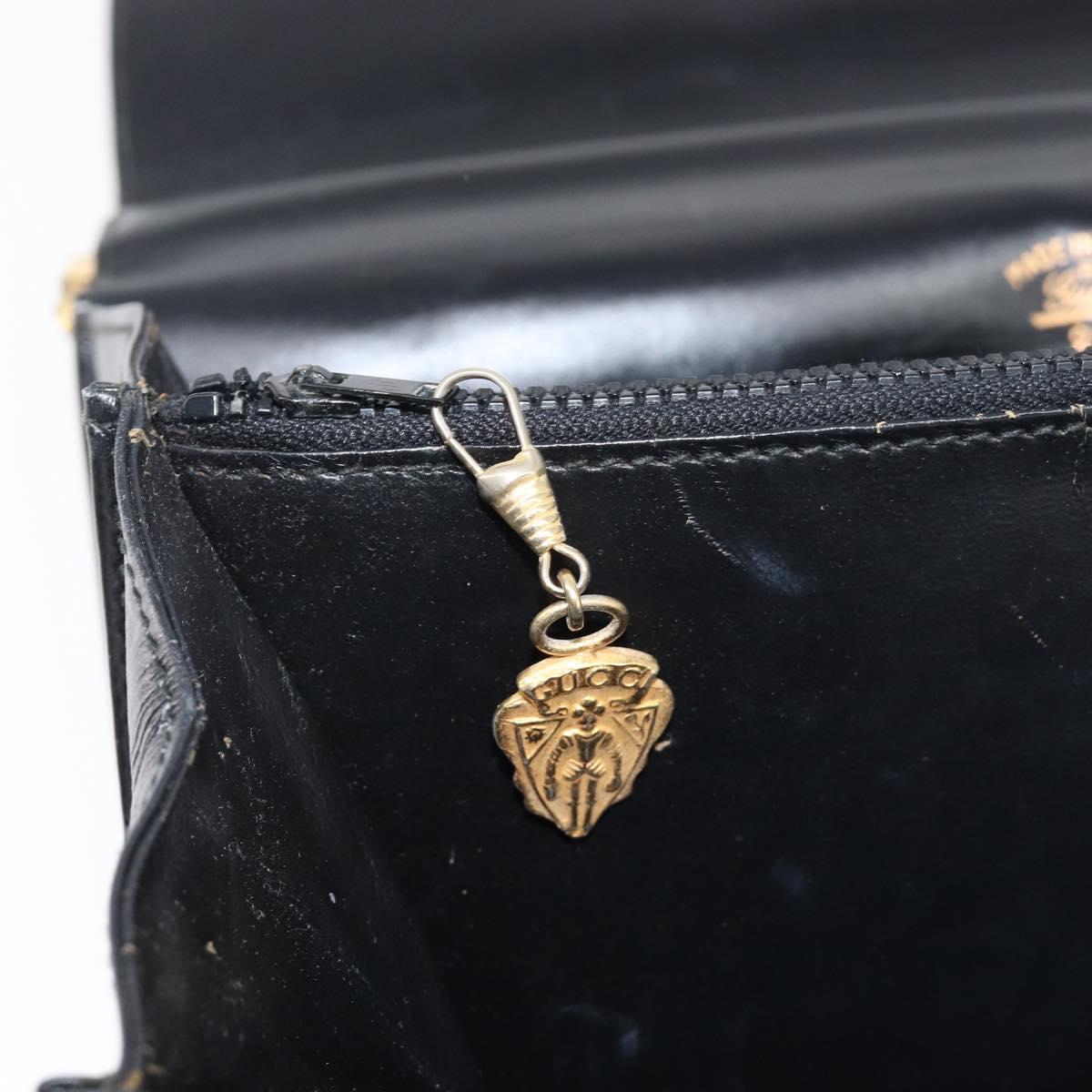 GUCCI Shoulder Bag Leather Black Gold Auth 215668