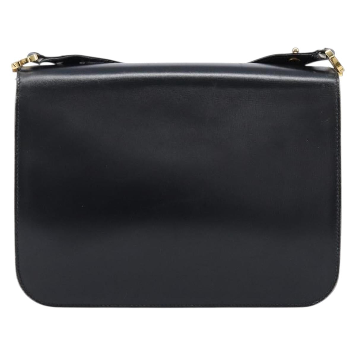 GUCCI Shoulder Bag Leather Black Gold Auth 215668