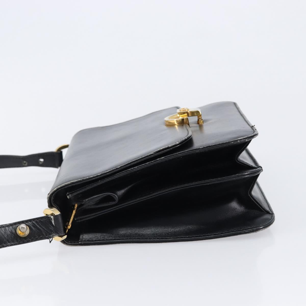 GUCCI Shoulder Bag Leather Black Gold Auth 215668