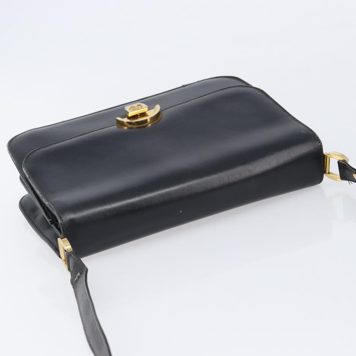 GUCCI Shoulder Bag Leather Black Gold Auth 215668