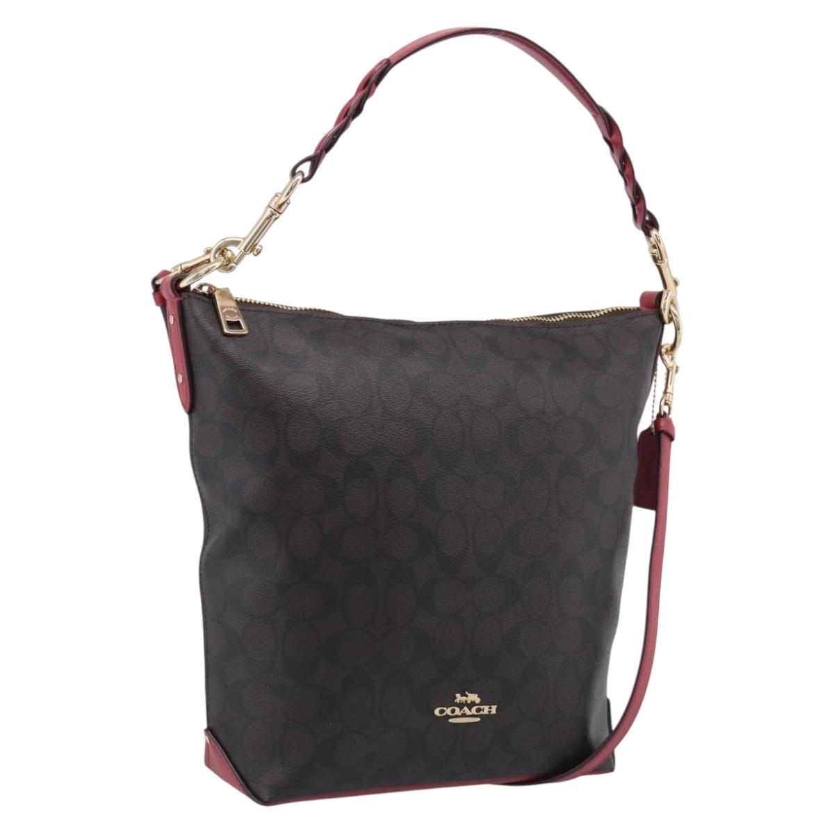 Coach Shoulder Bag Leather 2way Brown Gold Auth 215673A