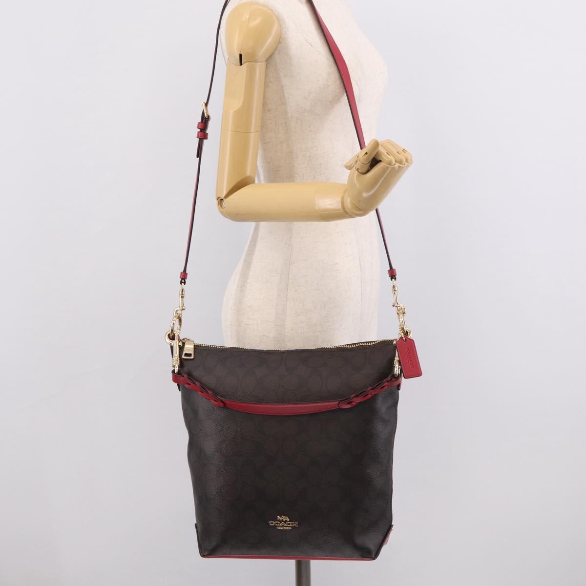 Coach Shoulder Bag Leather 2way Brown Gold Auth 215673A