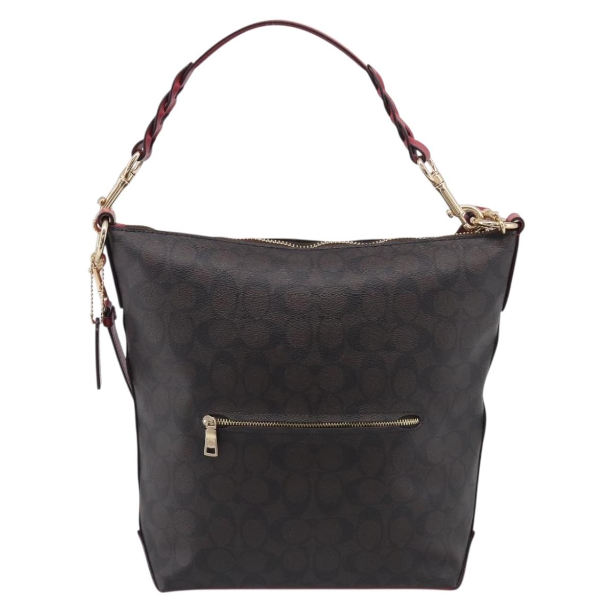 Coach Shoulder Bag Leather 2way Brown Gold Auth 215673A