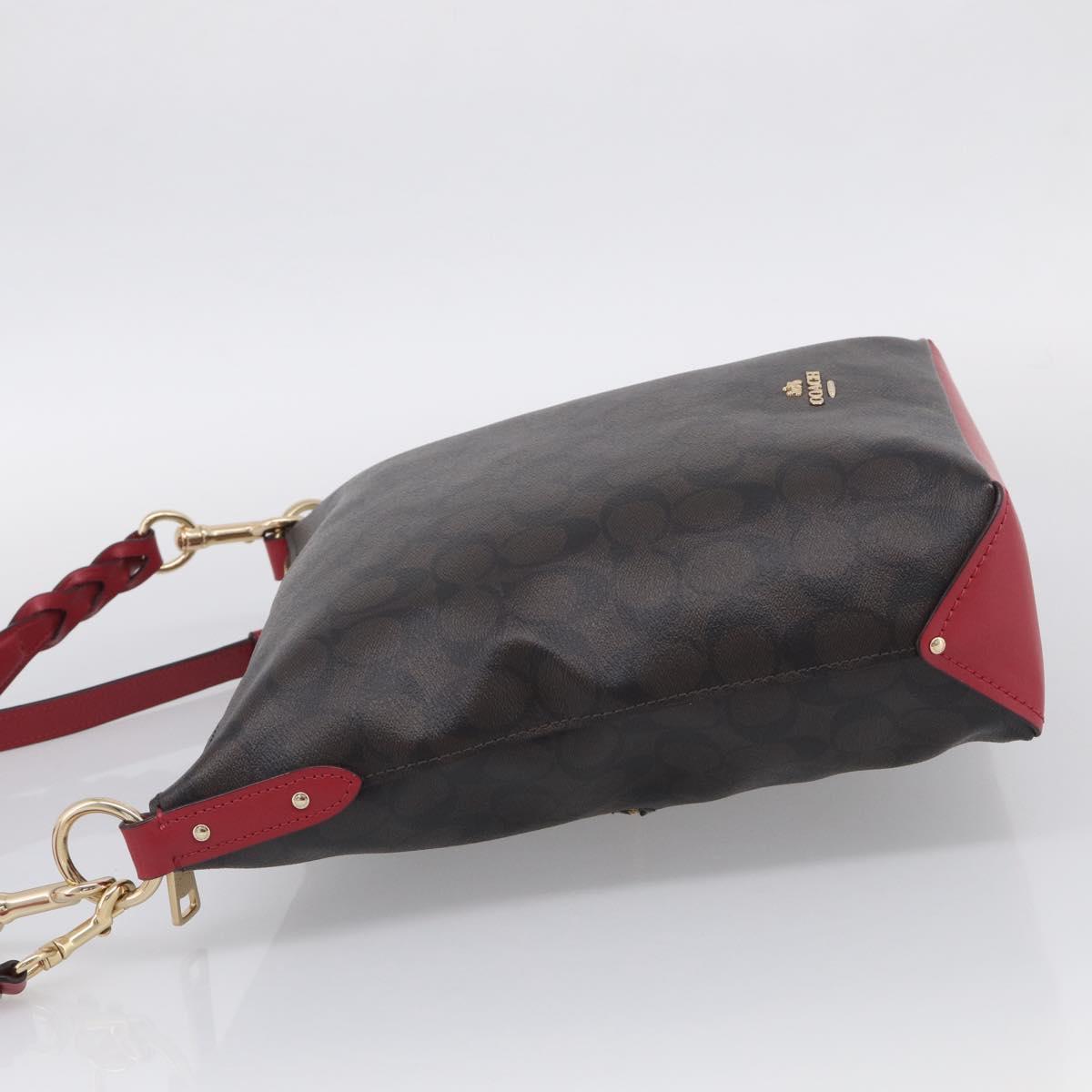 Coach Shoulder Bag Leather 2way Brown Gold Auth 215673A