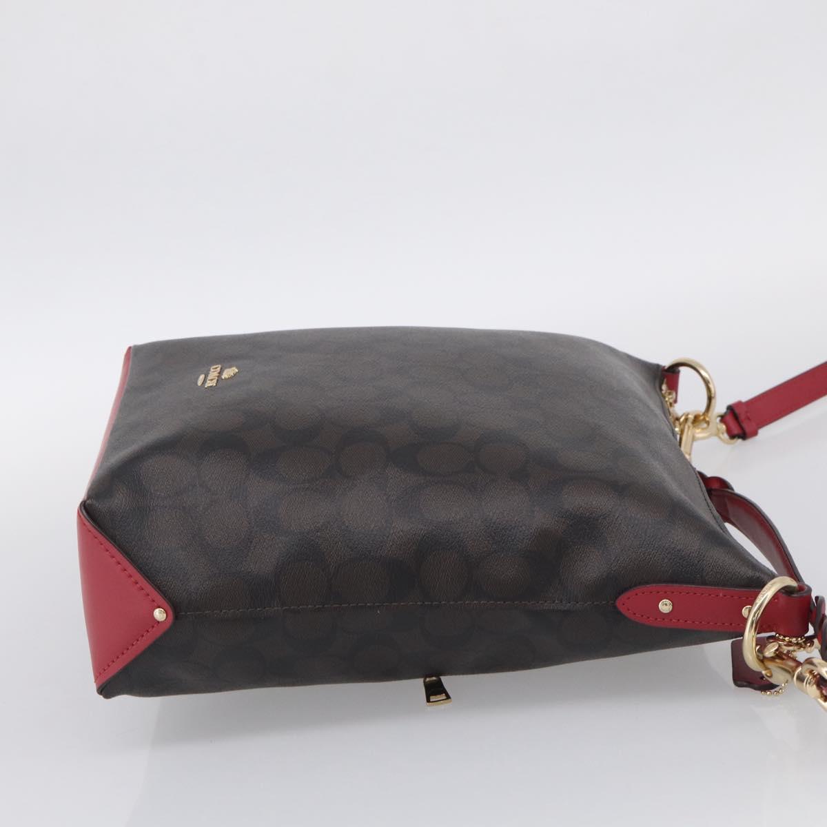 Coach Shoulder Bag Leather 2way Brown Gold Auth 215673A
