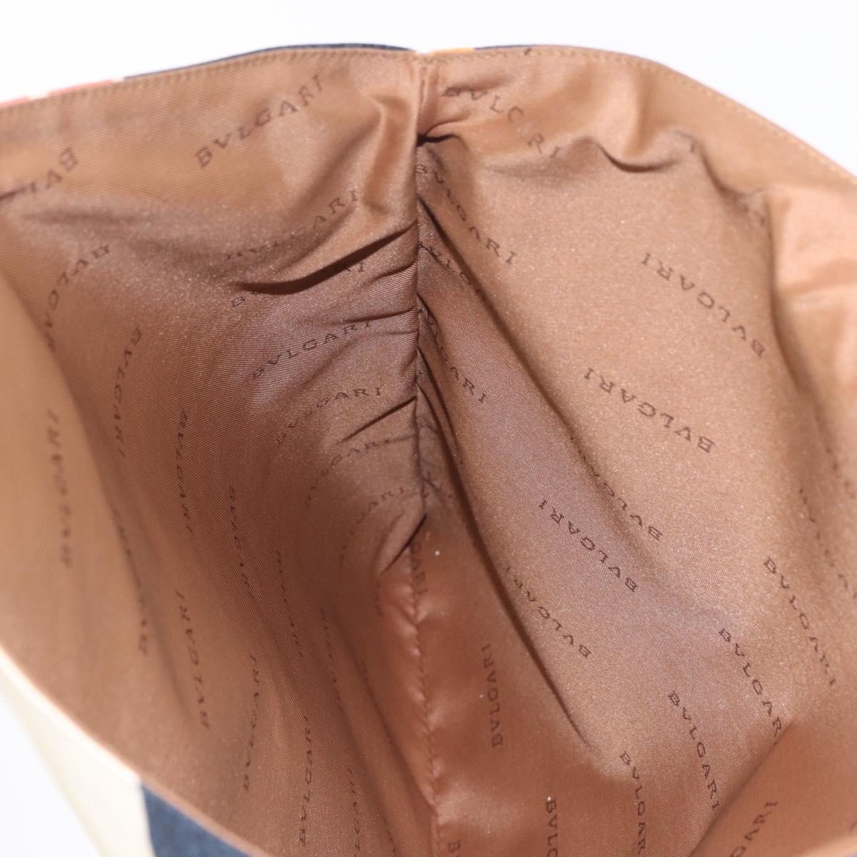 BVLGARI Topkapi Hand Bag Silk Navy Brown Auth 215680V