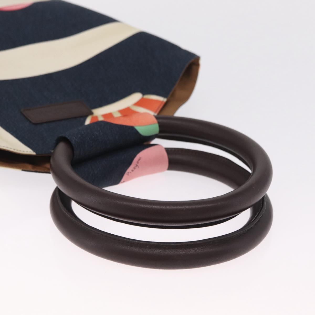 BVLGARI Topkapi Hand Bag Silk Navy Brown Auth 215680V