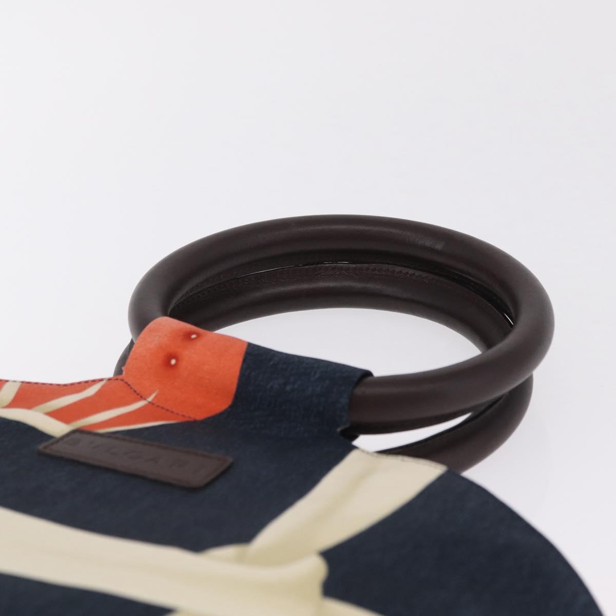 BVLGARI Topkapi Hand Bag Silk Navy Brown Auth 215680V