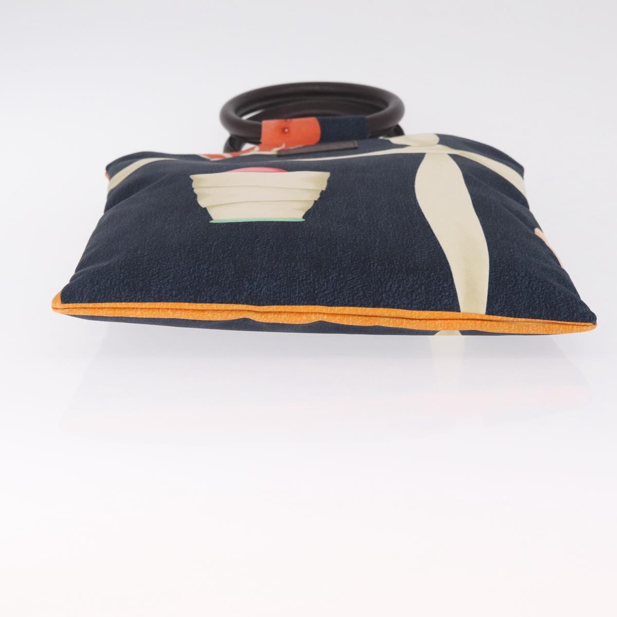 BVLGARI Topkapi Hand Bag Silk Navy Brown Auth 215680V