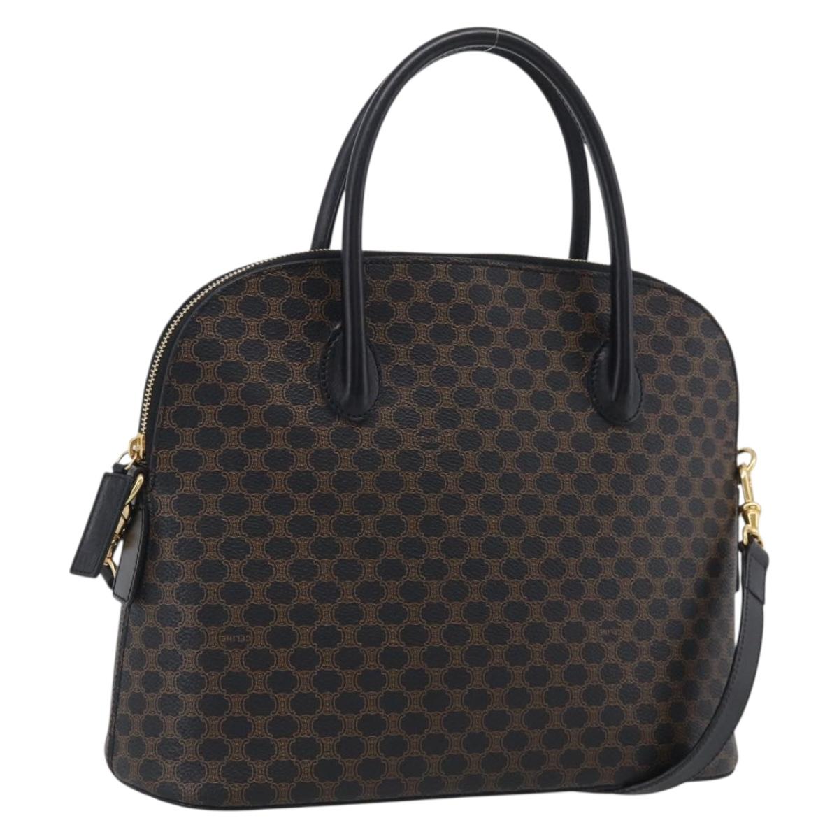 CELINE Macadam Hand Bag PVC 2way Black Gold Auth 215681A