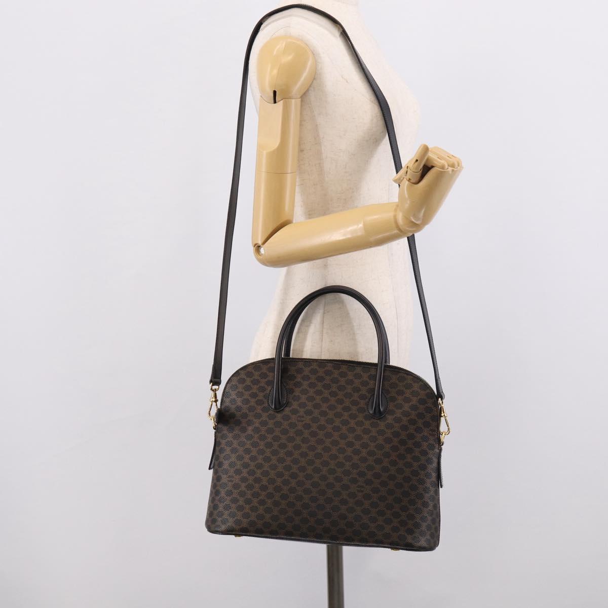 CELINE Macadam Hand Bag PVC 2way Black Gold Auth 215681A