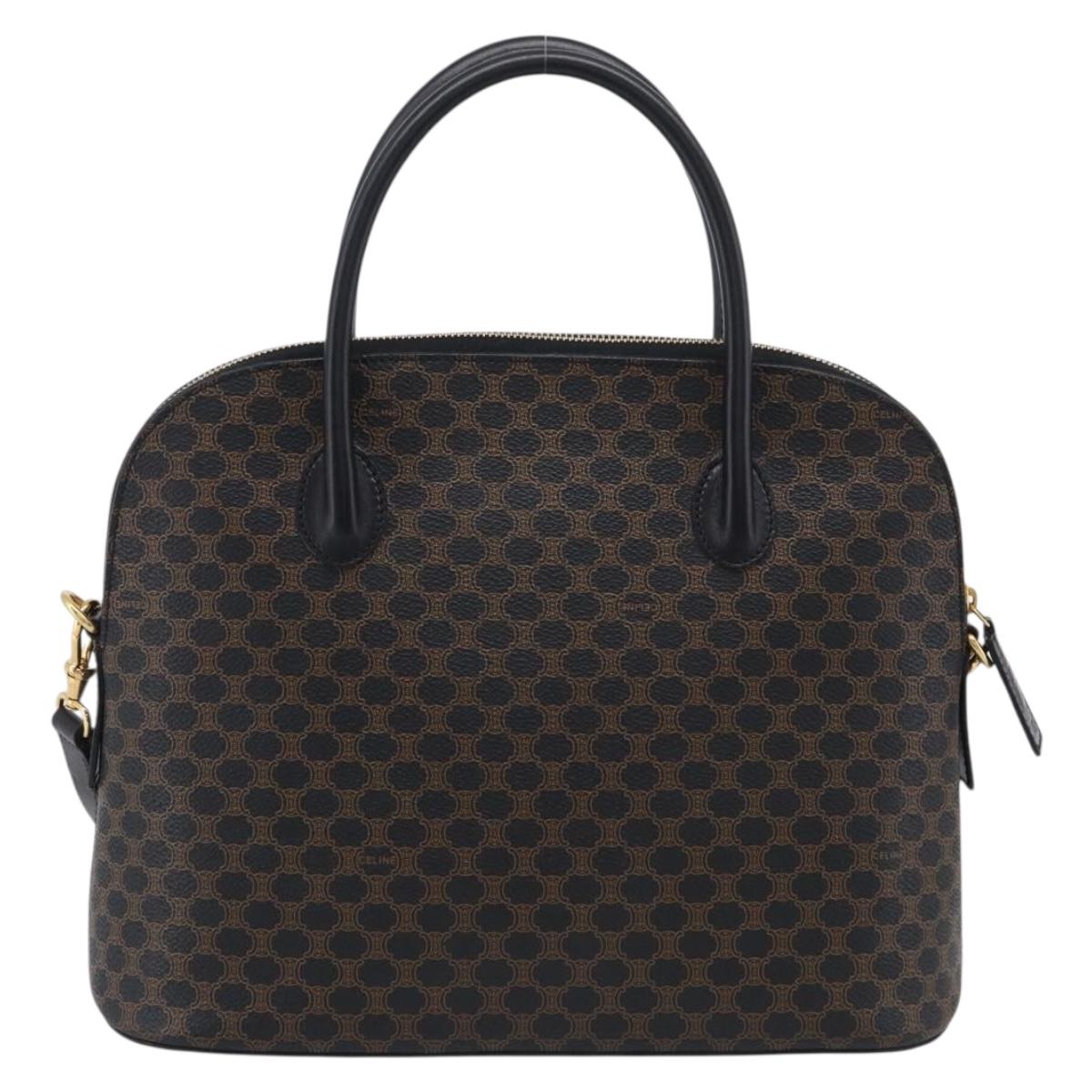 CELINE Macadam Hand Bag PVC 2way Black Gold Auth 215681A