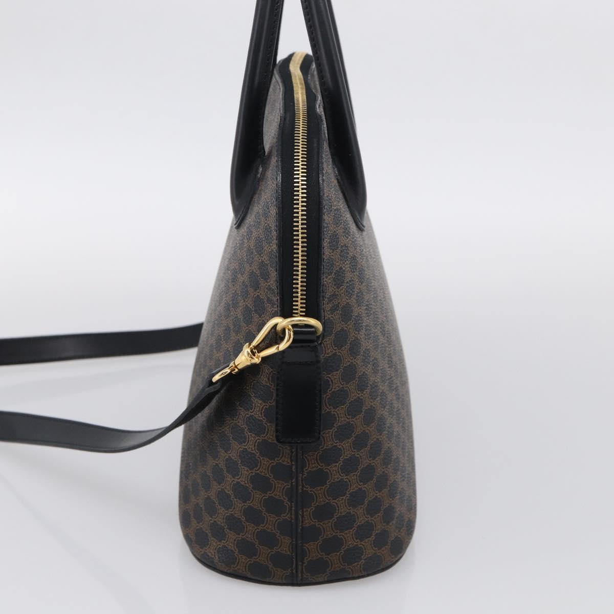 CELINE Macadam Hand Bag PVC 2way Black Gold Auth 215681A
