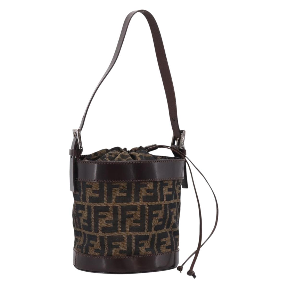FENDI Zucca Canvas Purse Hand Bag Brown Silver Auth 215682A