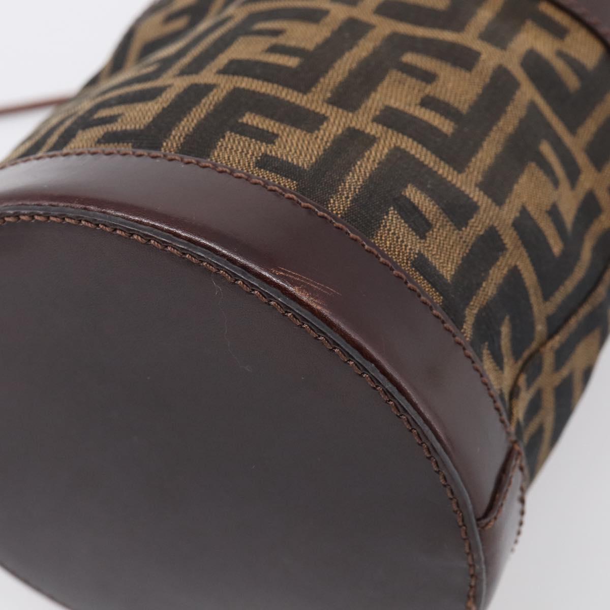 FENDI Zucca Canvas Purse Hand Bag Brown Silver Auth 215682A