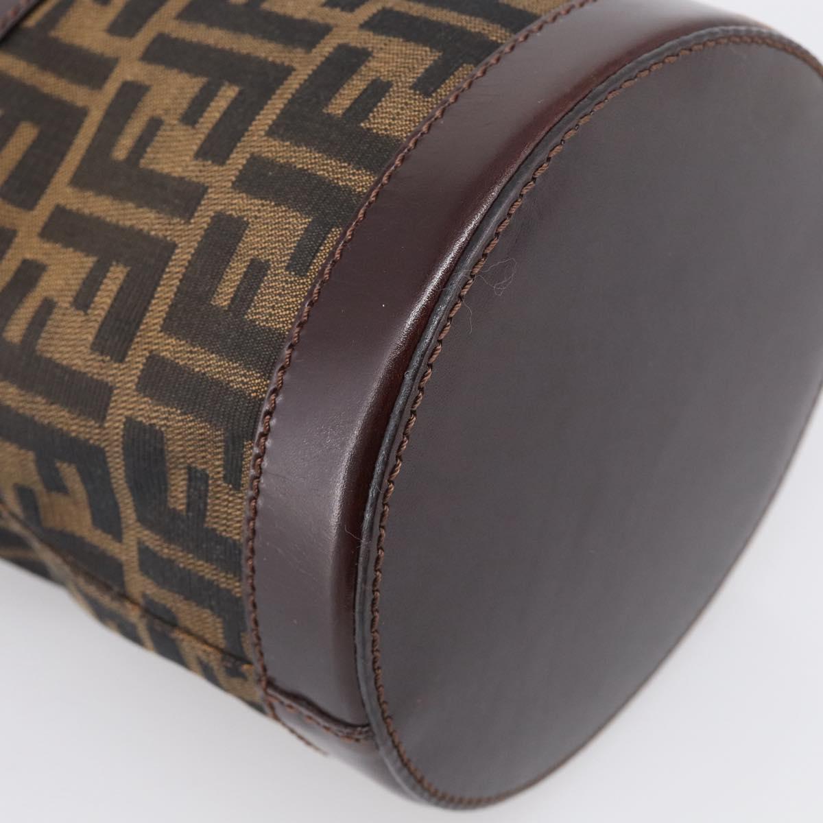 FENDI Zucca Canvas Purse Hand Bag Brown Silver Auth 215682A