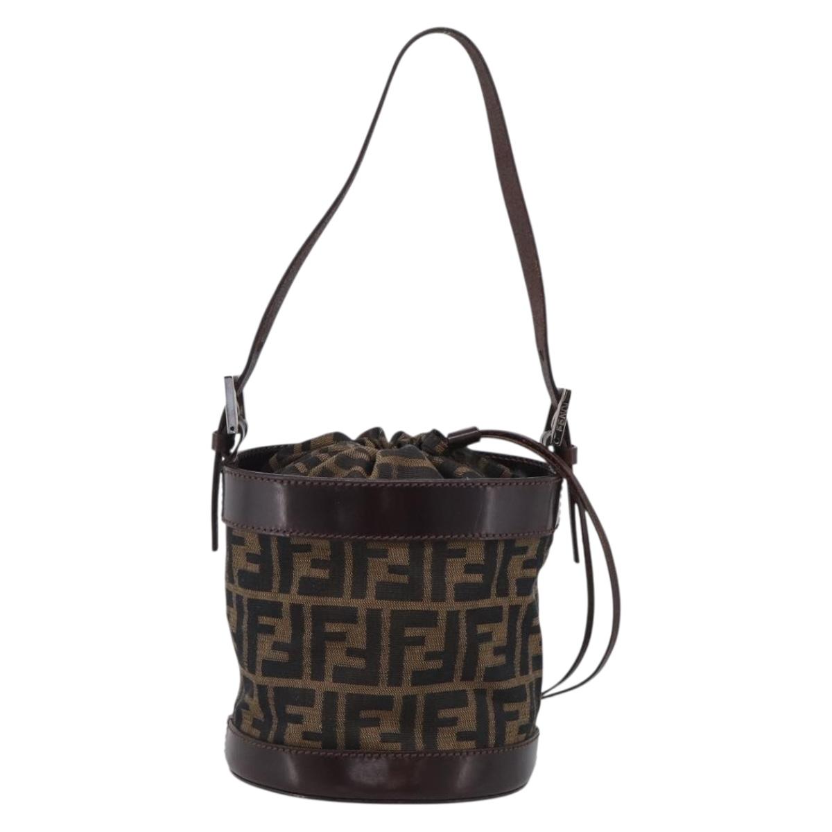 FENDI Zucca Canvas Purse Hand Bag Brown Silver Auth 215682A