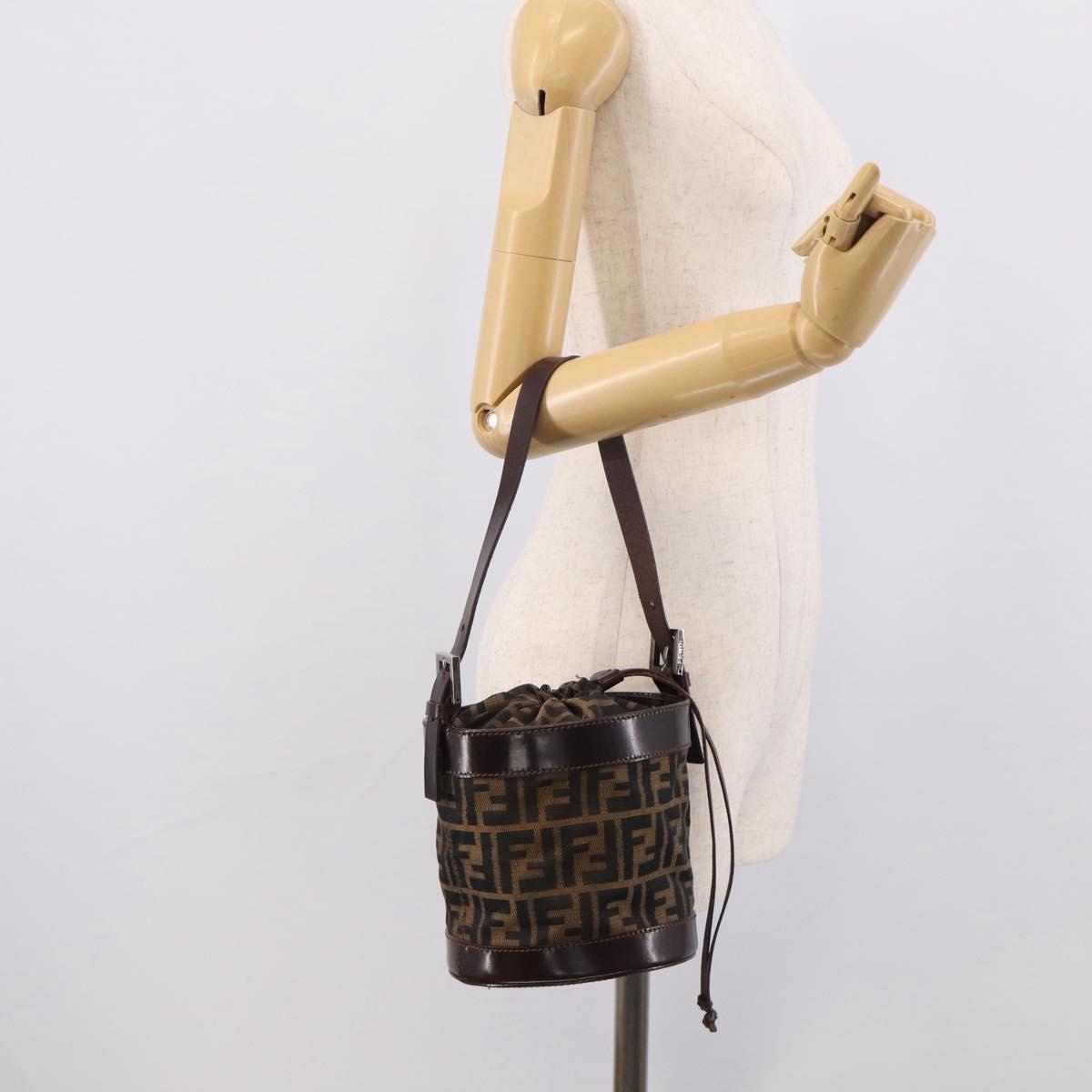 FENDI Zucca Canvas Purse Hand Bag Brown Silver Auth 215682A