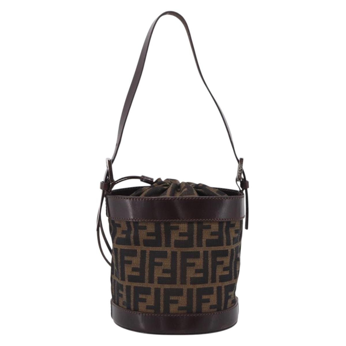 FENDI Zucca Canvas Purse Hand Bag Brown Silver Auth 215682A