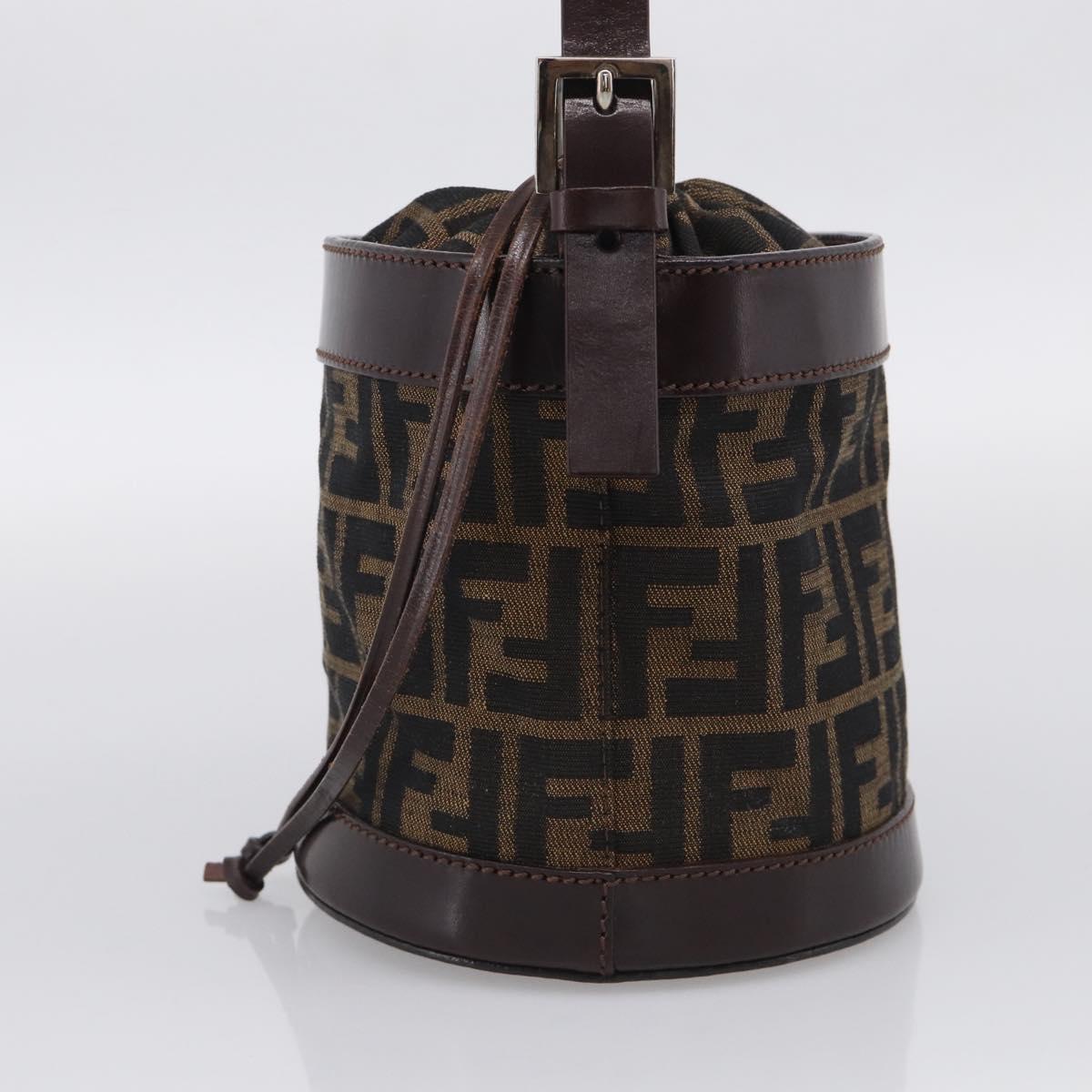 FENDI Zucca Canvas Purse Hand Bag Brown Silver Auth 215682A