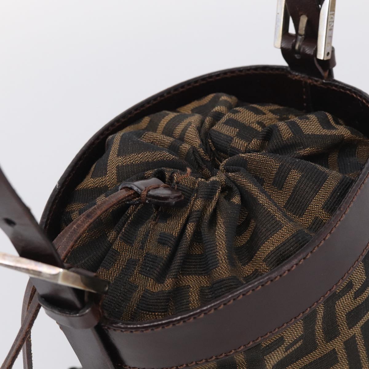 FENDI Zucca Canvas Purse Hand Bag Brown Silver Auth 215682A