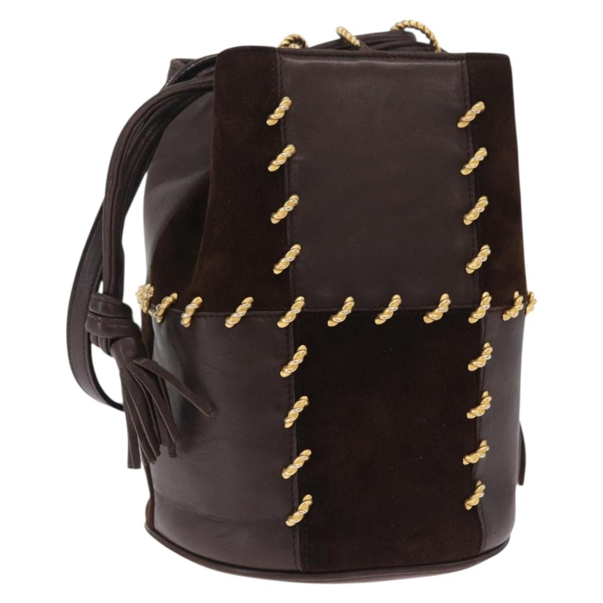Salvatore Ferragamo Shoulder Bag Suede Brown Gold Auth 215683A