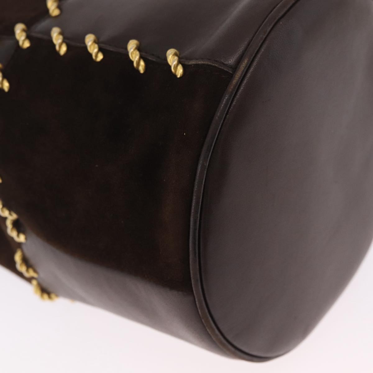 Salvatore Ferragamo Shoulder Bag Suede Brown Gold Auth 215683A