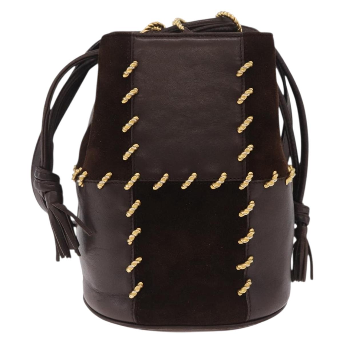 Salvatore Ferragamo Shoulder Bag Suede Brown Gold Auth 215683A