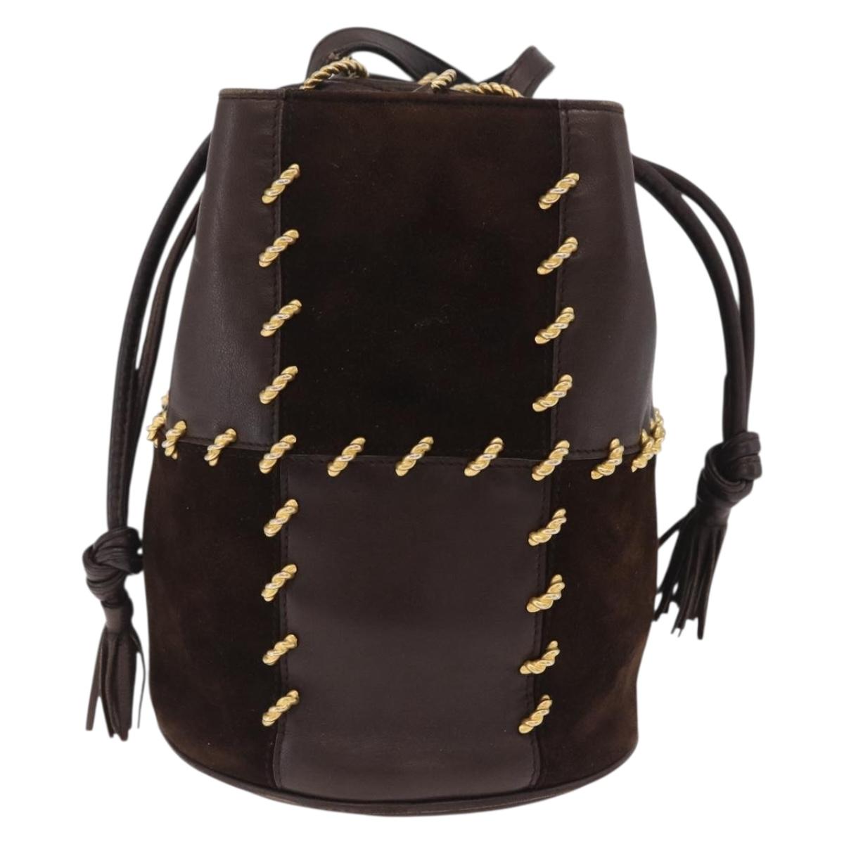 Salvatore Ferragamo Shoulder Bag Suede Brown Gold Auth 215683A