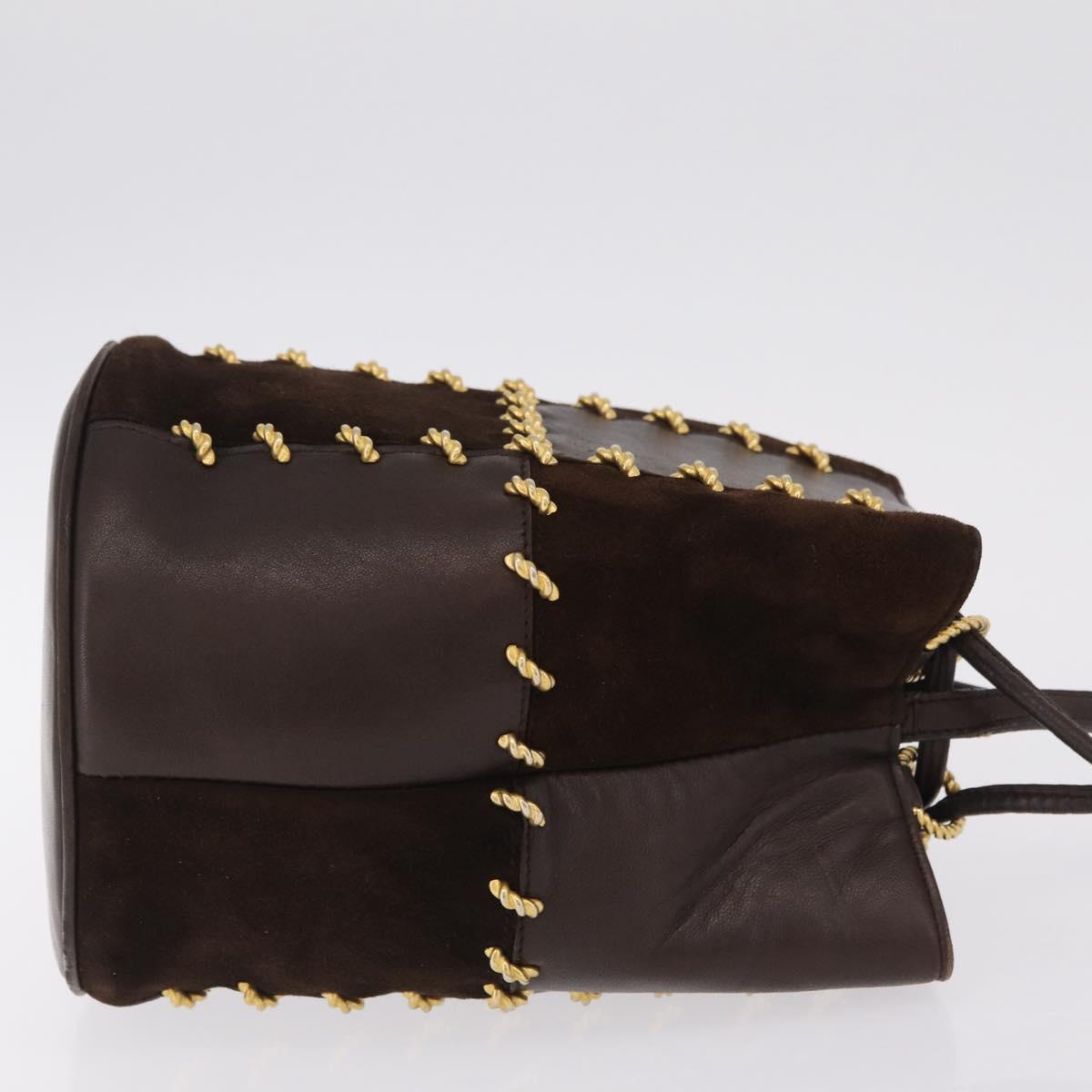 Salvatore Ferragamo Shoulder Bag Suede Brown Gold Auth 215683A