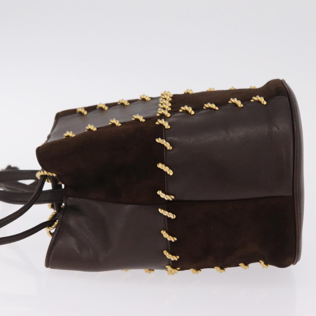 Salvatore Ferragamo Shoulder Bag Suede Brown Gold Auth 215683A