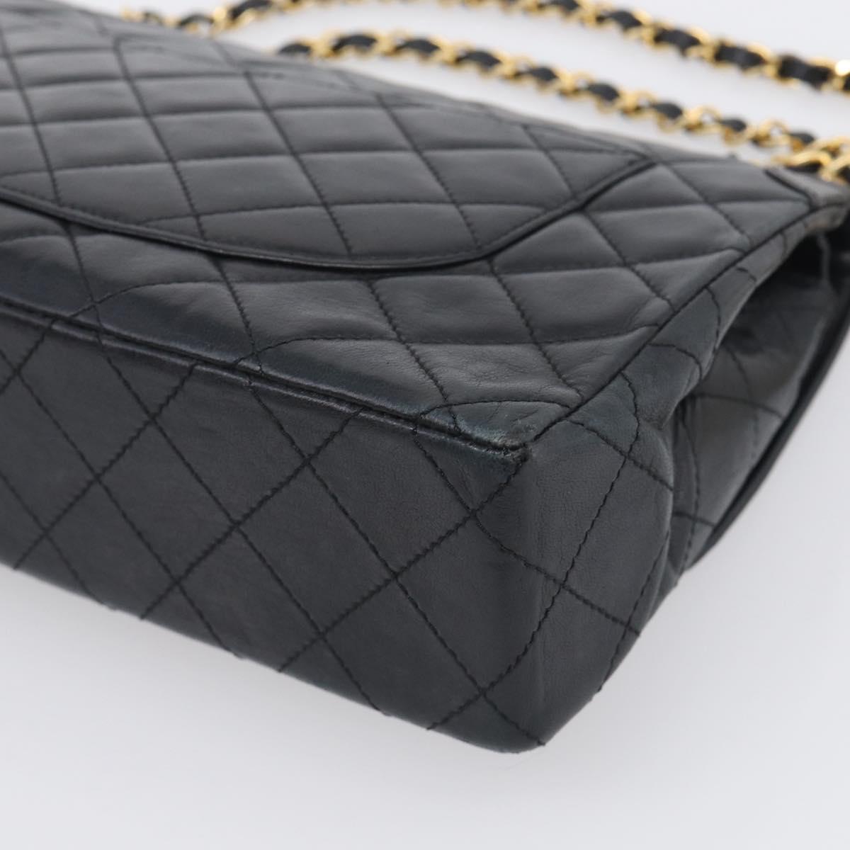 CHANEL Matelasse 26 Chain Shoulder Bag Lamb Skin Black Gold CC Auth 215684V