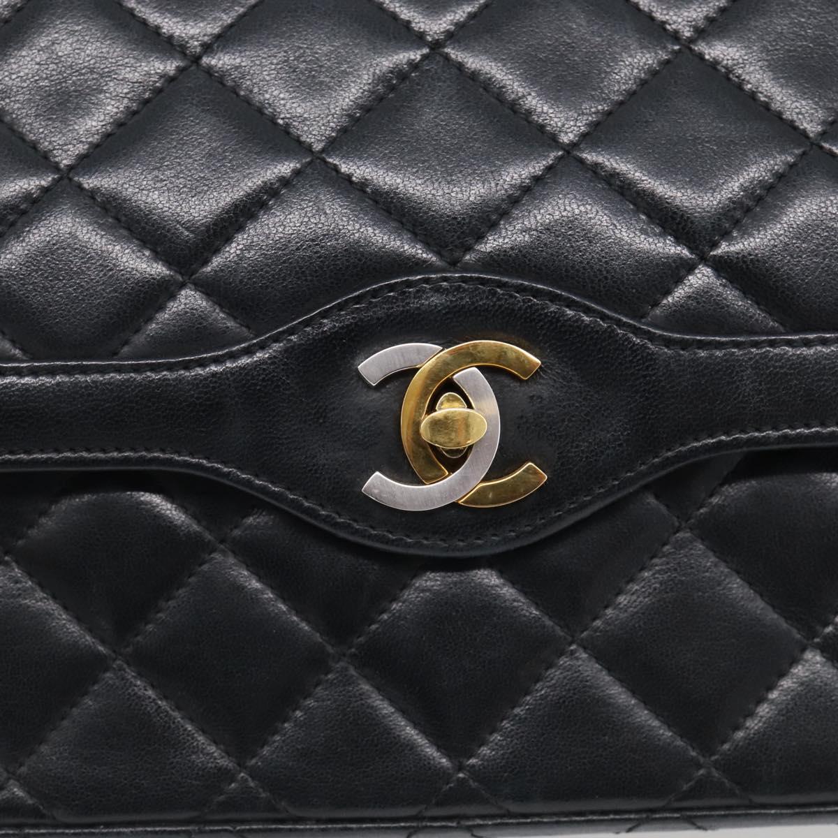 CHANEL Matelasse 26 Chain Shoulder Bag Lamb Skin Black Gold CC Auth 215684V
