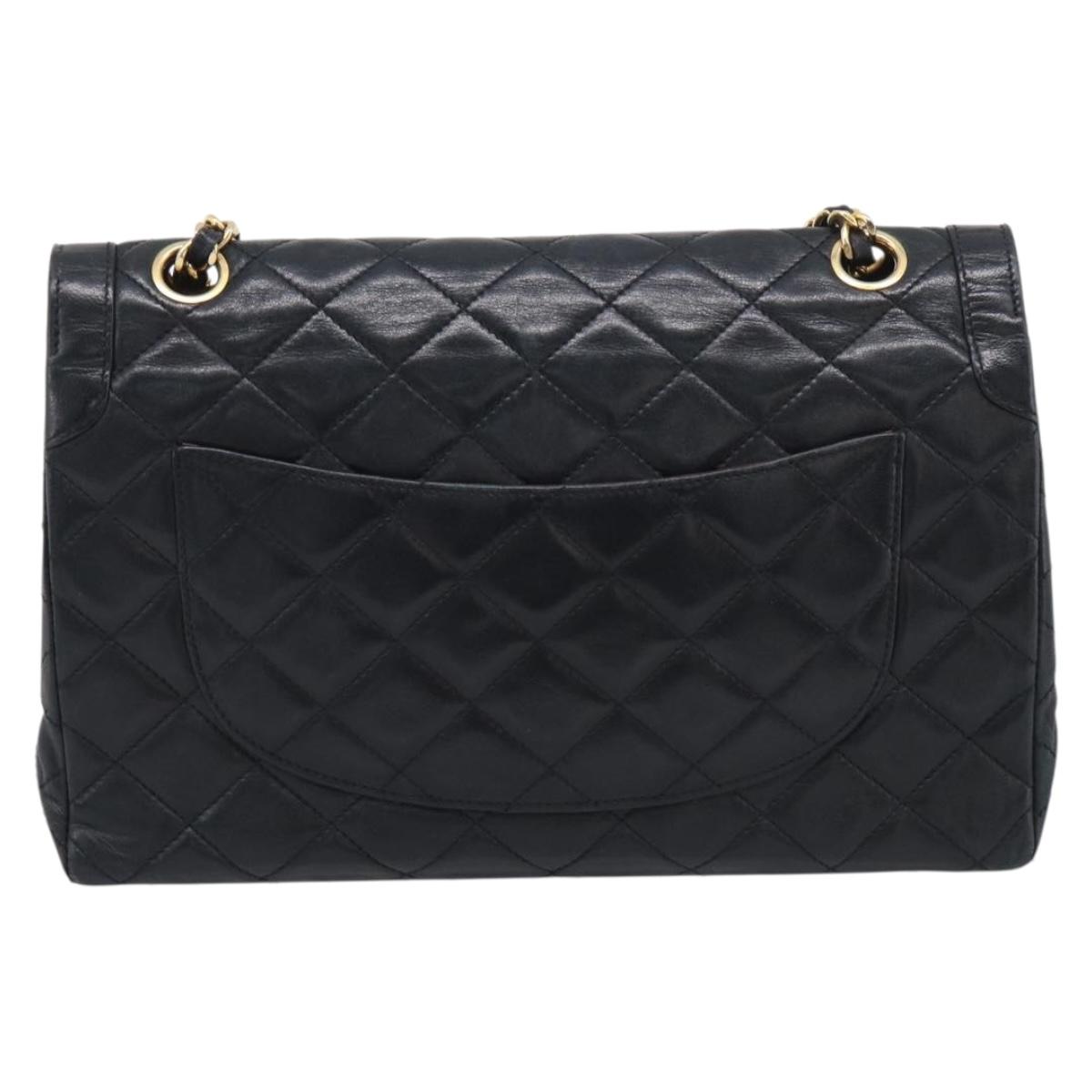 CHANEL Matelasse 26 Chain Shoulder Bag Lamb Skin Black Gold CC Auth 215684V