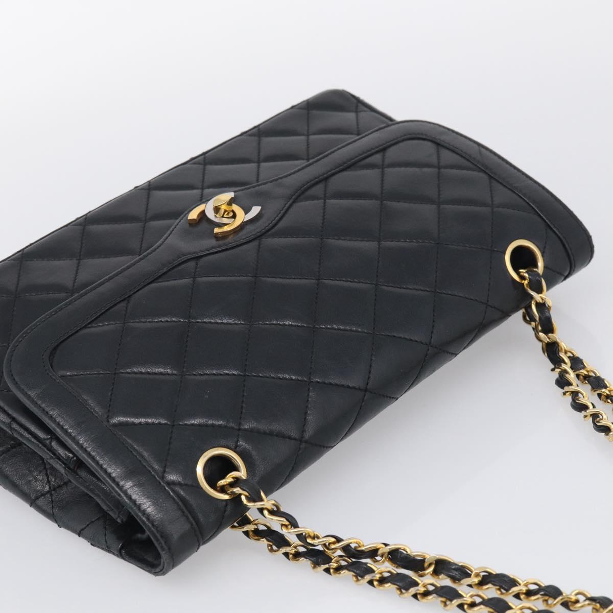 CHANEL Matelasse 26 Chain Shoulder Bag Lamb Skin Black Gold CC Auth 215684V