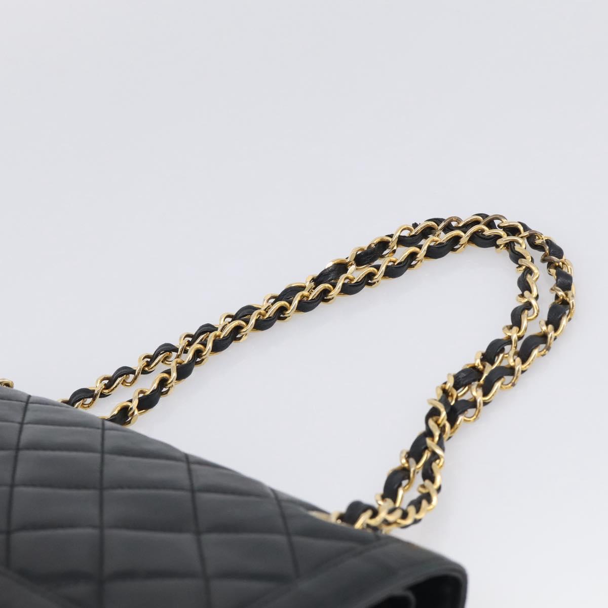 CHANEL Matelasse 26 Chain Shoulder Bag Lamb Skin Black Gold CC Auth 215684V