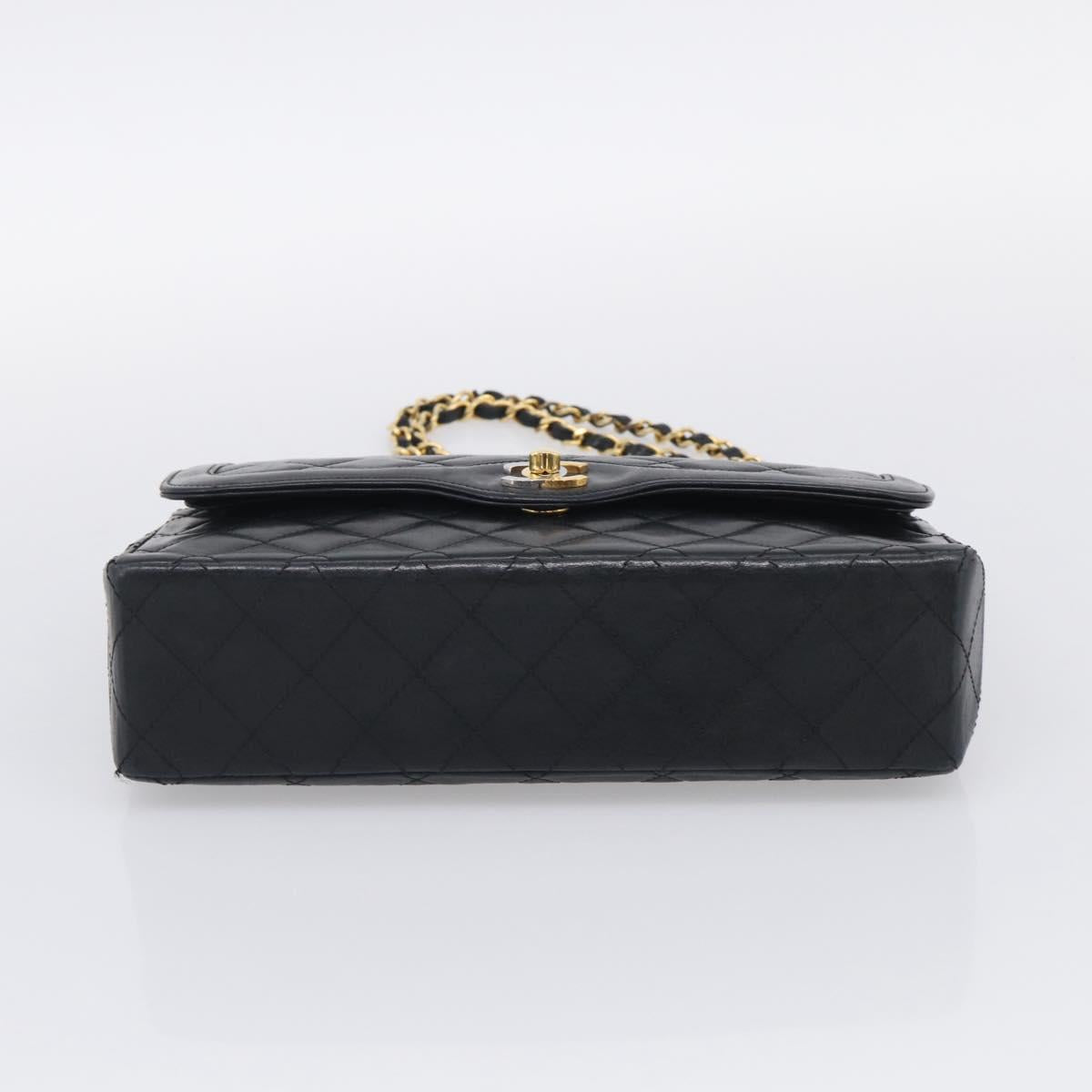 CHANEL Matelasse 26 Chain Shoulder Bag Lamb Skin Black Gold CC Auth 215684V