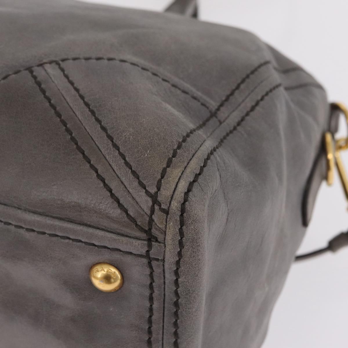 PRADA Vitter Shine Hand Bag Leather 2way Gray Gold Auth 215685V