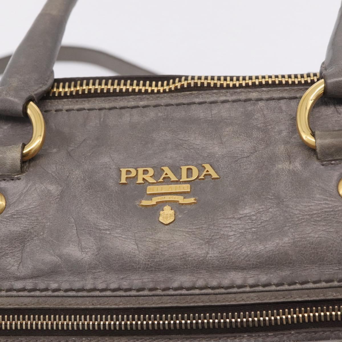 PRADA Vitter Shine Hand Bag Leather 2way Gray Gold Auth 215685V